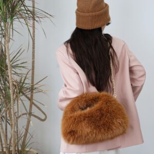 Women’s Fashion Faux Fox Fur Hobo Bag Large Capacity Tote Handbag For Daily Use, Soft And Stylish, Zipper Closure,