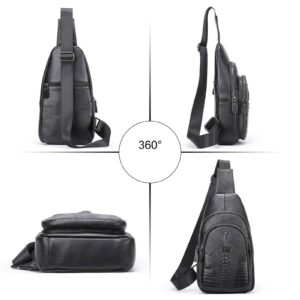 Men’s Premium Full-Grain Leather Crossbody Bag – Classic Crocodile Embossed Design, Versatile Shoulder Sling For