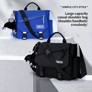 Contrast Strap Canvas Crossbody Messenger Bag Cute Gorilla Charm Buckle Flap Street Style Unisex Teen Casual Shoulder