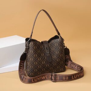 2026 New Women’s Bucket Vintage Printed Shoulder Bag, Wide Strap Crossbody Bag