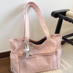 New Korean-style Star-studded Canvas Tote Bag, Large-capacity Shoulder Handbag Commuting And Casual Use, Versatile Style