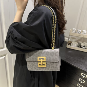 Leopard Print Women’s Fashion Popular Lock Chain Crossbody Shoulder Small Square Bag