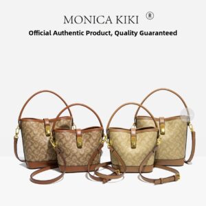 Monica Chiki Women’s Monogrammed Letter Handbag Casual Shoulder Crossbody Bag Retro Bucket Style for Work Commuting