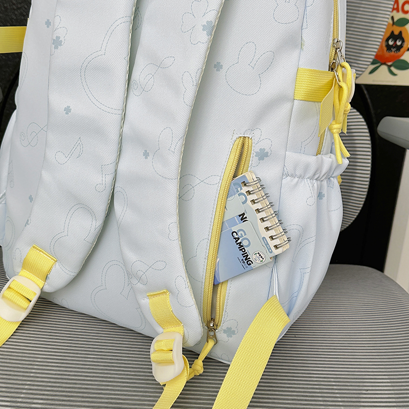 Wave Print Backpack With Fluffy Decor Charms Multi Pockets Large Capacity Lightweight Girls School Travel Daypack - Image 12