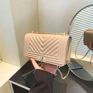 Textured Lock Shoulder Chain For Women 2026 New Soft Leather Crossbody Elegant Embroidered Thread Ins Small Square Bag
