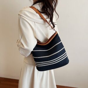 Casual Simple Striped Bucket Women, 2026 New Model, Trendy And Fashionable Commuting, Versatile For Going Out, Shoulder