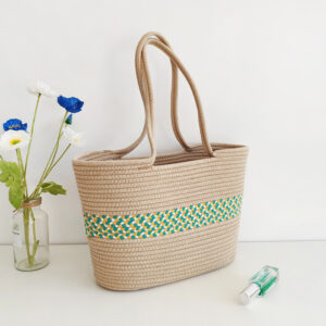 Bags Supply New Large Capacity Color Matching Cotton Rope Woven Women’s Beach Vacation Straw Commuter Shoulder Bag
