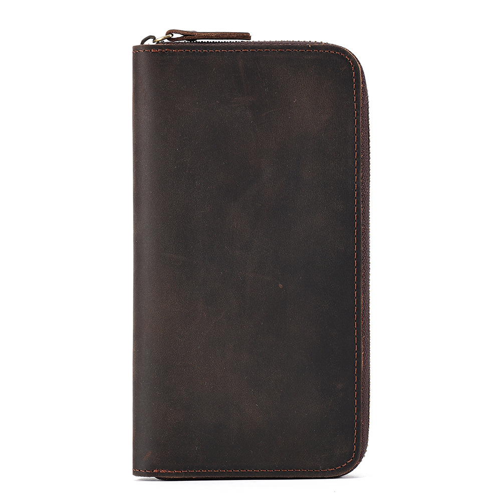 Business retro long rfid large capacity clutch bag Men's leather money clip men's wallet