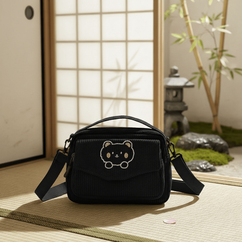 Bear‑Embossed Striped Mini Bag Women Adjustable Crossbody Shoulder Handbag - Image 9