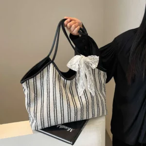 Korean Style Fashion Striped Handbag Spring New Simple Shoulder Versatile Trendy Women’s Tote Bag