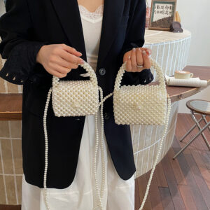 New Pearl Shoulder 2026 Summer Woven Mini Crossbody Purse High-Value Handheld Small Square Children’s Bag