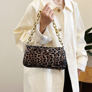 Leopard Print Women’s New Cross-border European And American Retro Chain Versatile Shoulder Textured Underarm Bag,