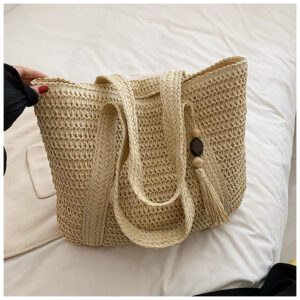 Popular Women’s Are Simple And Large-capacity Lightweight Buckets, Beach , Trendy Straw Woven New Portable Shoulder