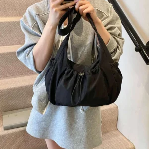 Niche Pleated Large Capacity Tote Korean Ins Style Nylon Crossbody Fashion Casual Women’s Shoulder Bag