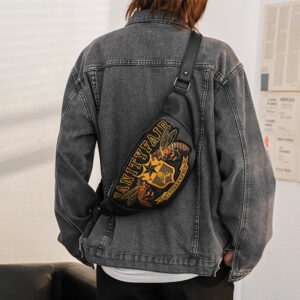 2026 Men’s Gothic Chest Bag, Embroidered Anti-Theft Crossbody, Adjustable Strap, Streetwear & Gym Essential