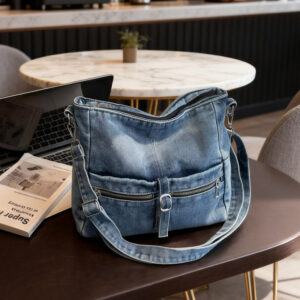 Korean Version Niche Design Denim Bag For Women, Vintage Casual Shoulder High-end Mommy Bucket Crossbody Bag, Trendy