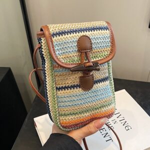 Beach Vacation Woven For Women 2026 New Model Horn Buckle Single Shoulder Crossbody Stylish Versatile Mobile Phone Bag