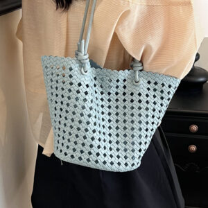 Korean-style Ins-inspired Hollow-out Single-shoulder Bucket For Women, 2026 Summer New Model, Vacation And Travel Woven
