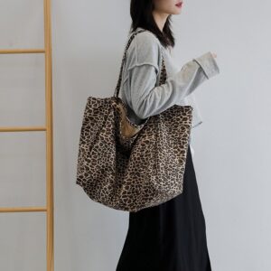 Large Capacity Leopard Print Canvas For Women 2026 New Casual Open Shoulder Fashion Versatile Handheld Tote Bag
