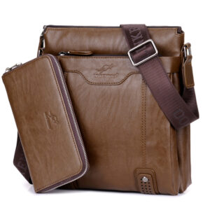 Set One-shoulder Men’s Leather Bag Slung Business Briefcase Casual Vertical Tide Backpack.