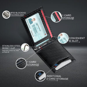 Practical High-quality Carbon Dollar Clip Anti-theft Brush Ultra Fiber Cow Pickup Bag Genuine Leather Wallet For Men