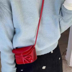 Design Girl Bow Handbag 2026 New Year Square Sling Korean Series All-match Messenger Western Red Mini Lipstick Bag