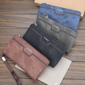 Men’s Long Zipper Wallet, Vintage Faux Leather Clutch Purse, Large Capacity Hand Held Wallet With Wrist Strap