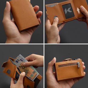 Coin Purses & Holers Factory Supply Men’s Hot Sale Genuine Leather Tri Fol Zipper Pocket Aluminum Alloy Box Holer