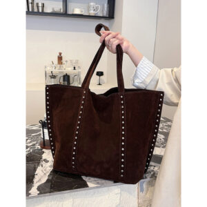 New Suede Velvet Large-capacity Tote High-end Cross-border Bestseller Rivet Hand Bag, Retro Underarm Crossbody