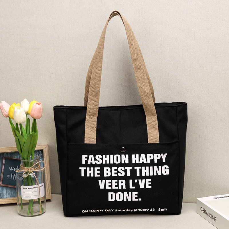 INS Female Student Korean Large Capacity Letter Shoulder Tote Simple Fashion Canvas Bag - Image 7