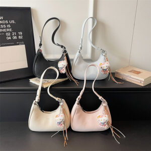 Nylon Letter Hobo Women Mini Crossbody Shoulder Bag With Cat Keychain