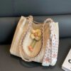 Khaki Floral Straw Bag with