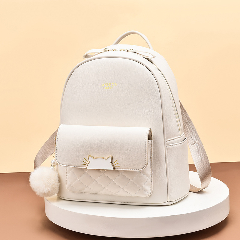 Fashion Soft Leather Women Net Celebrity Shopping Cartoon Large Backpack Leisure - Image 4