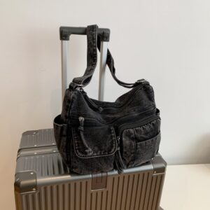 Cross-border Personalized Trendy Denim 2026, Fashionable Versatile Patchwork Large-capacity Stylish Shoulder And