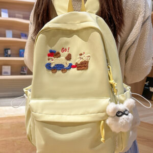 Simple Embroidered Solid Color Lightweight, Large Capacity, Fashionable, Casual, Versatile Travel Backpack, Korean Style