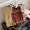 Red straw bag with silk scarf