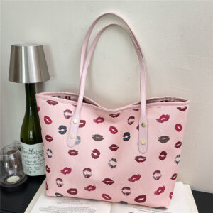Popular European American Cross-border Women’s Personalized Simple Printed Tote Bag, Trendy New PU Texture Shoulder And