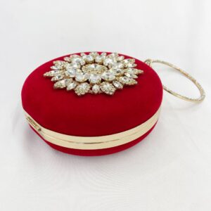 Velvet Bag With Bracelet, Diamond-Studded Evening Floral Handheld Bridal Party Bag, Small Round Handbag