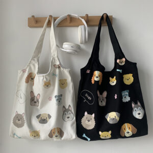 Dog Illustration New Style Canvas For Women Single Shoulder Harajuku Korean Version Ulzzang Bag Ins