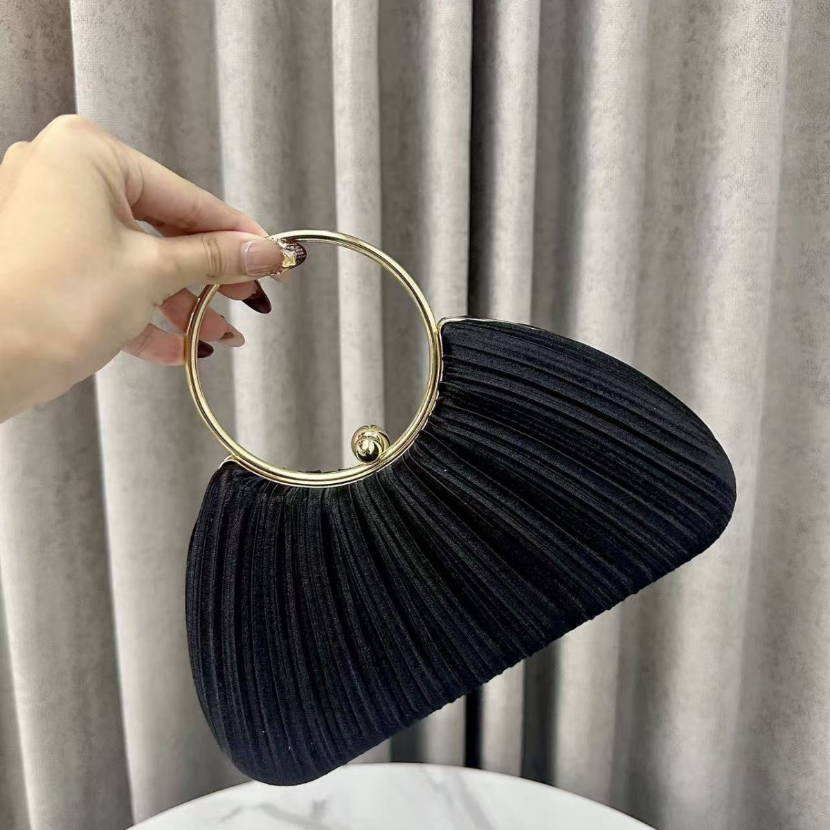 New Pleated Evening Women's Socialite Elegant Party Dress Bag Clutch Ring Handbag - Image 3
