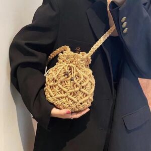 Cross-border hot-selling cute crossbody cotton new summer hollow pattern straw woven seaside holiday beach bag