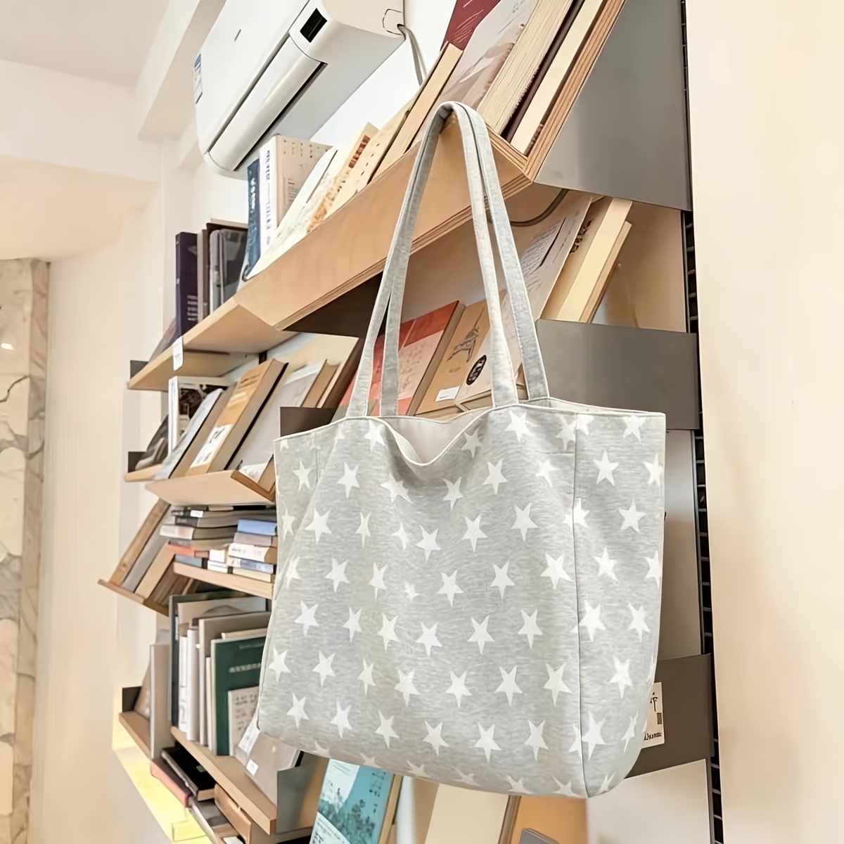 Korean Style Star Pattern Canvas Shoulder Tote Bag Ladies Casual Daily Commute Handbag - Image 9