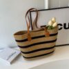 Khaki Black Striped Woven Bag