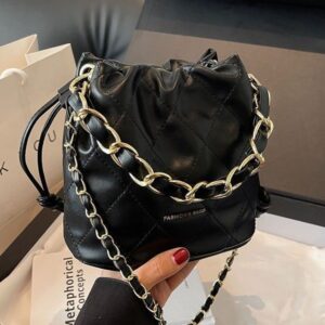 Women’s Diamond Patterned Embroidered Small Handbag Autumn Winter Style Tote Bucket Retro Textured Chain Versatile