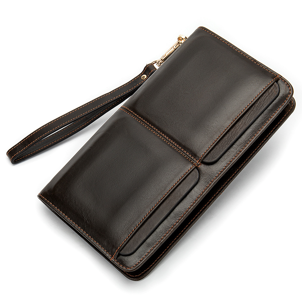 Supply Business Double Pocket Long Wallet Multi Card Slots Genuine Leather Men's Handbag Clutch Bag - Image 5