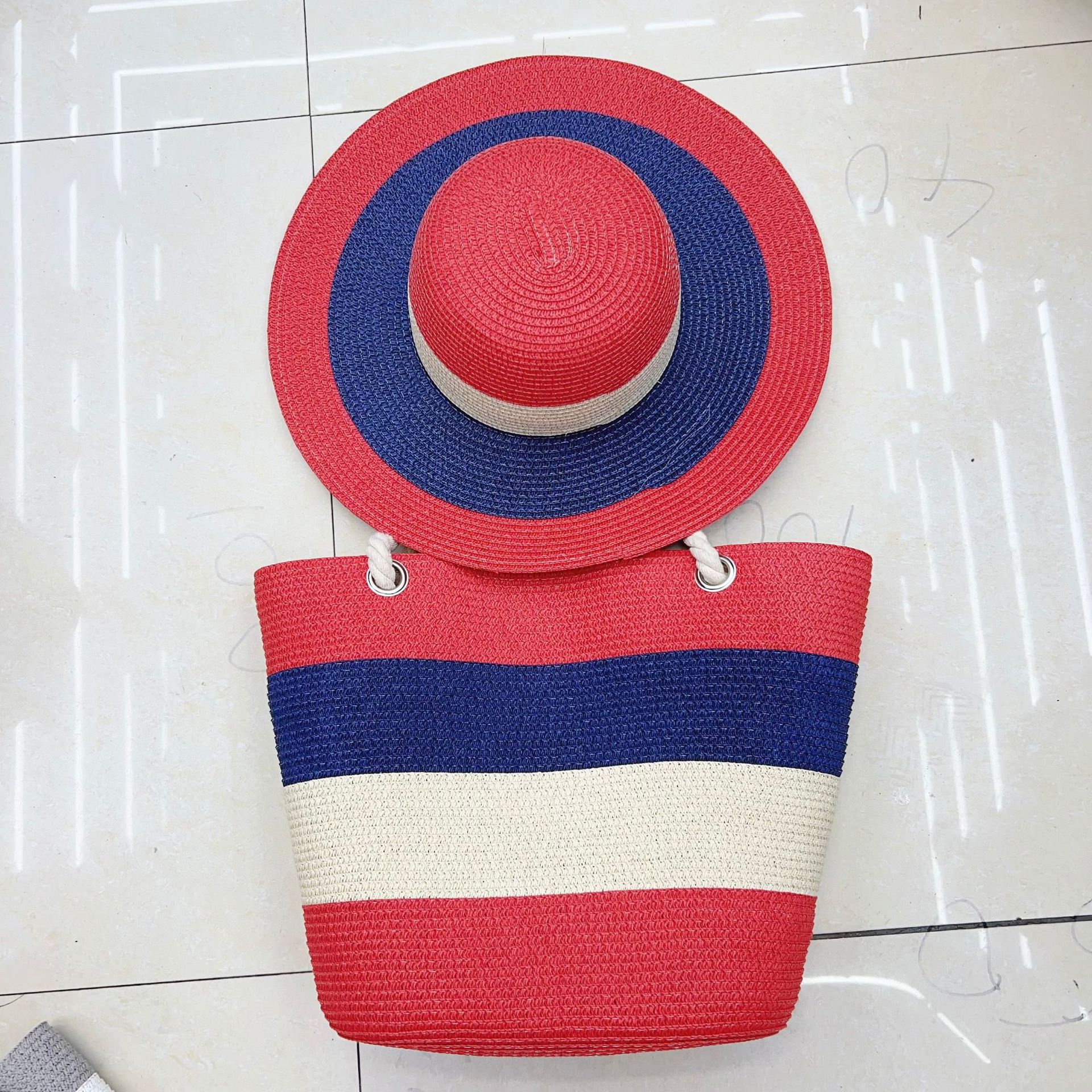 Summer Women's Colorful Patchwork Beach Bag Straw Hat Fashion In Stok - Image 8