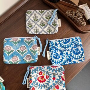 Portable Floral Cotton Coin Purse Storage Bag For Cosmetics Lipstick Sanitary Pads Handbag Soft Canvas Zipper Closure