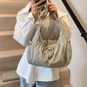 Niche Pleated Large Capacity Tote Korean Ins Style Nylon Crossbody Fashion Casual Women’s Shoulder Bag