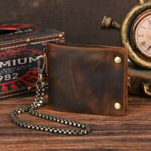 The First Layer Of Crazy Horse Leather Cowhide, Men’s Retro Practical Hand-held Iron Chain Short Wallet