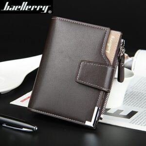 Baellerry Men’s Short Casual Vertical Buckle Multifunctional Zipper Wallet Coin Purse ID Bag